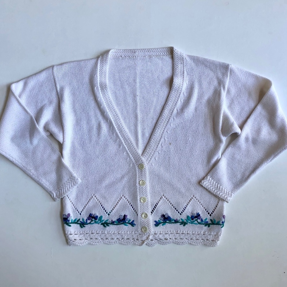 Vintage White Crochet CottageCore Cardigan Sweater